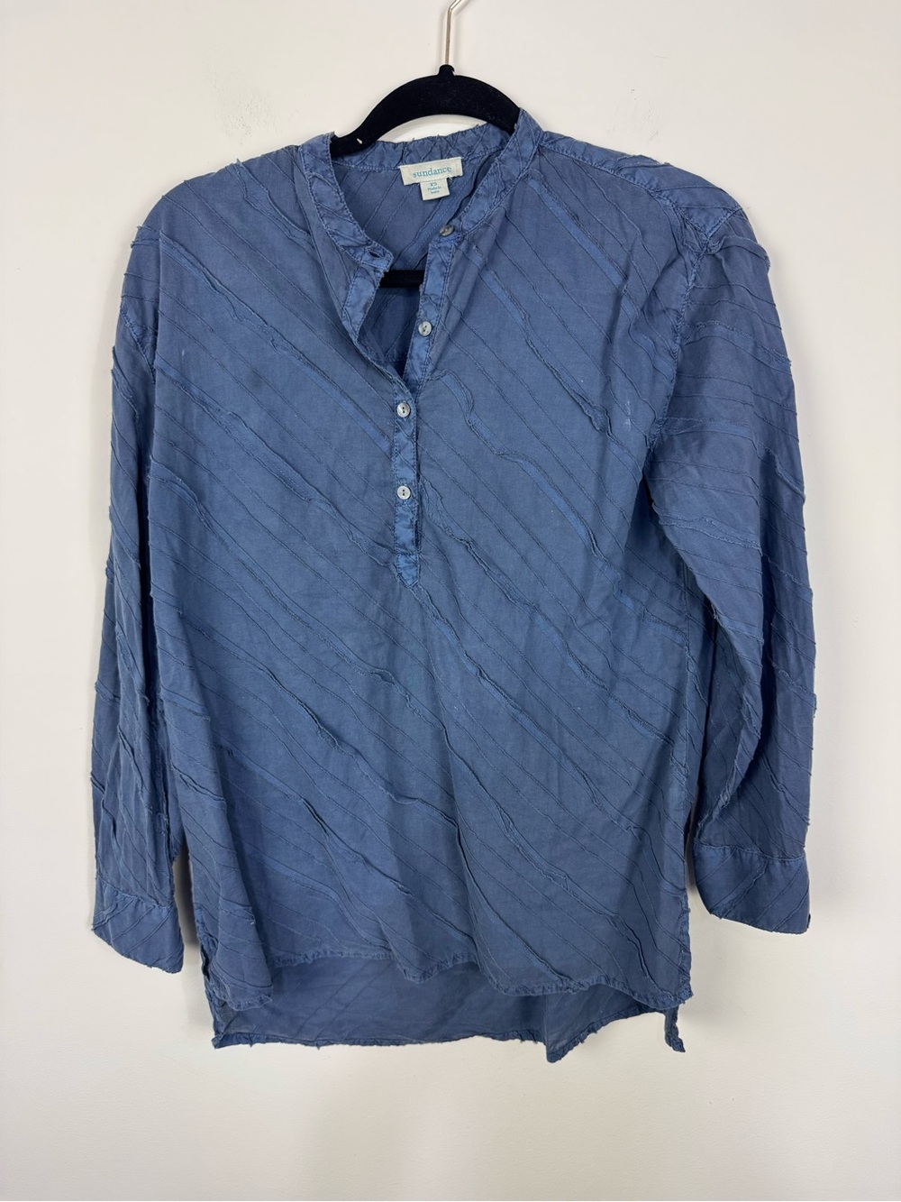 Sundance 100% Cotton Blue Textured Blouse Top